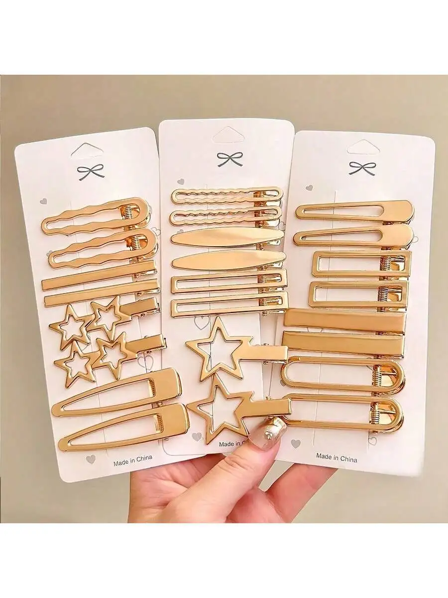 

24pcs Women Fashion Hair Clips Set Star Wave Rectangle Barrettes For Short Hair Daily Use