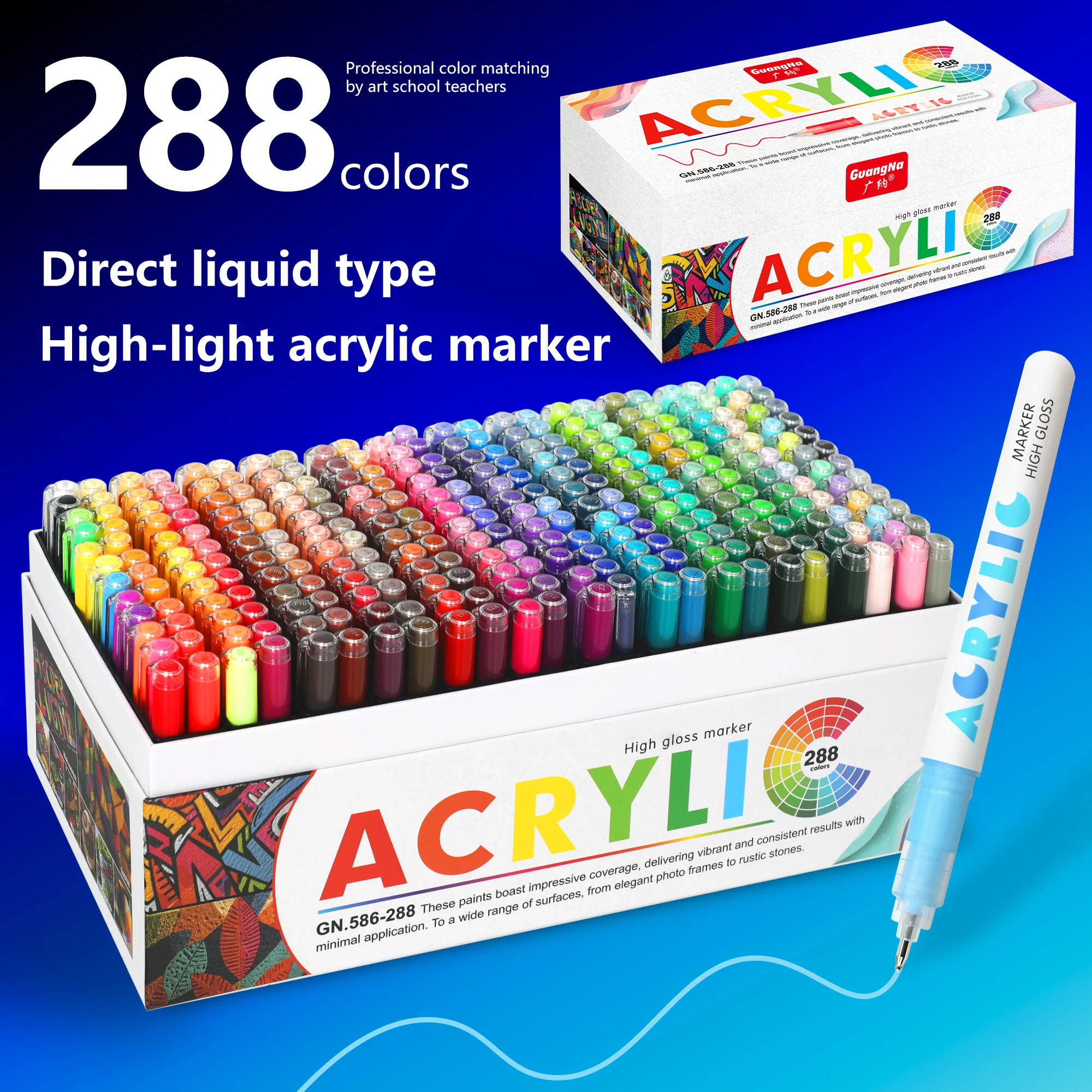 GuangNa 12-288 Colors High Gloss Acrylic Gel Pen Marker Set - Premium Direct Liquid Paint Pens for Art, Painting, Hand Lettering
