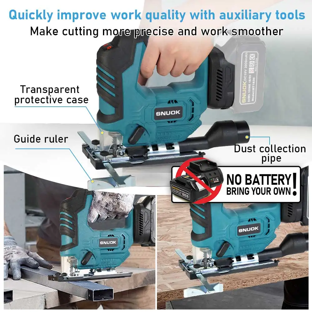 SNUOK-máquina desnuda, sierra curva sin escobillas, herramienta eléctrica, abrazadera inalámbrica de mano, mango de barril, rompecabezas para batería de litio Makita de 18V
