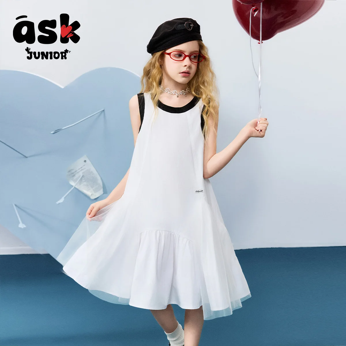 فستان بدون أكمام بحافة ألوان متباينة للفتيات الصغيرات الصغار في الصيف والرياح البسيطة #3