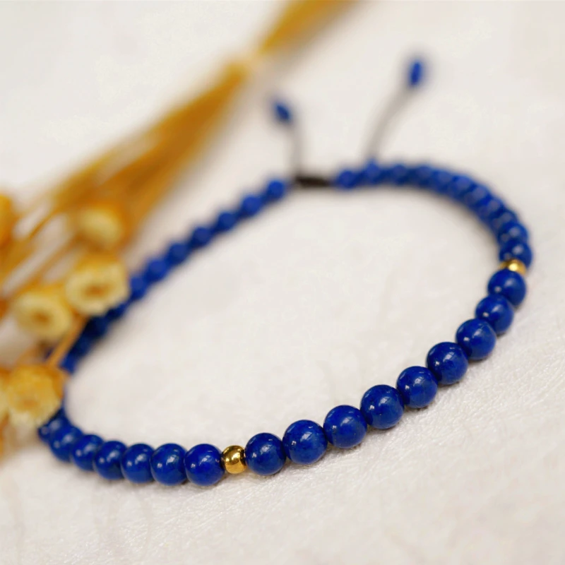 

Lii Ji Real Stone 4mm Blue Lapis Lazuli Gold filled Bracelet No Fade Friendship Women Men Jewelry 16-25cm