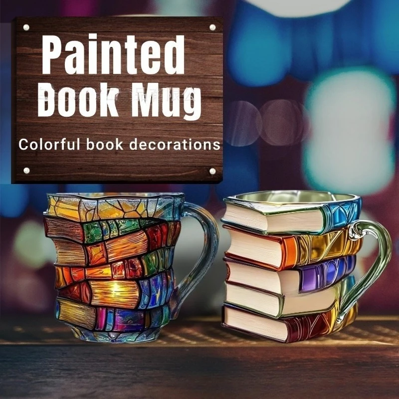 

Creative Stacking Painted Book Cup Makeup Cup Ornament High End Niche Resin Desktop Coffee Cup Crafts