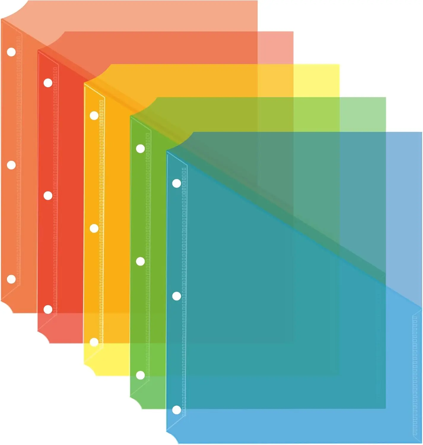 

25-Pack Translucent Binder Pockets, Letter Size with 3-Hole Punch, Assorted Colors for Document Organization