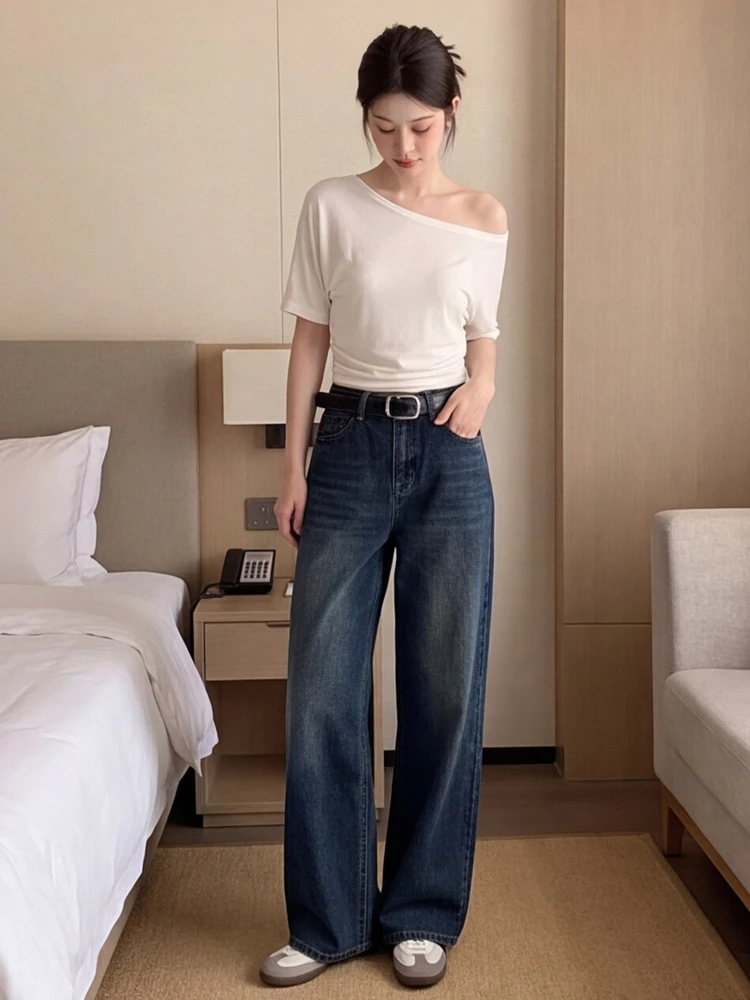 Fashionable High Waist Straight Leg Jeans Women's Early Autumn New Loose Slimming High End Drape Casual Long Pants