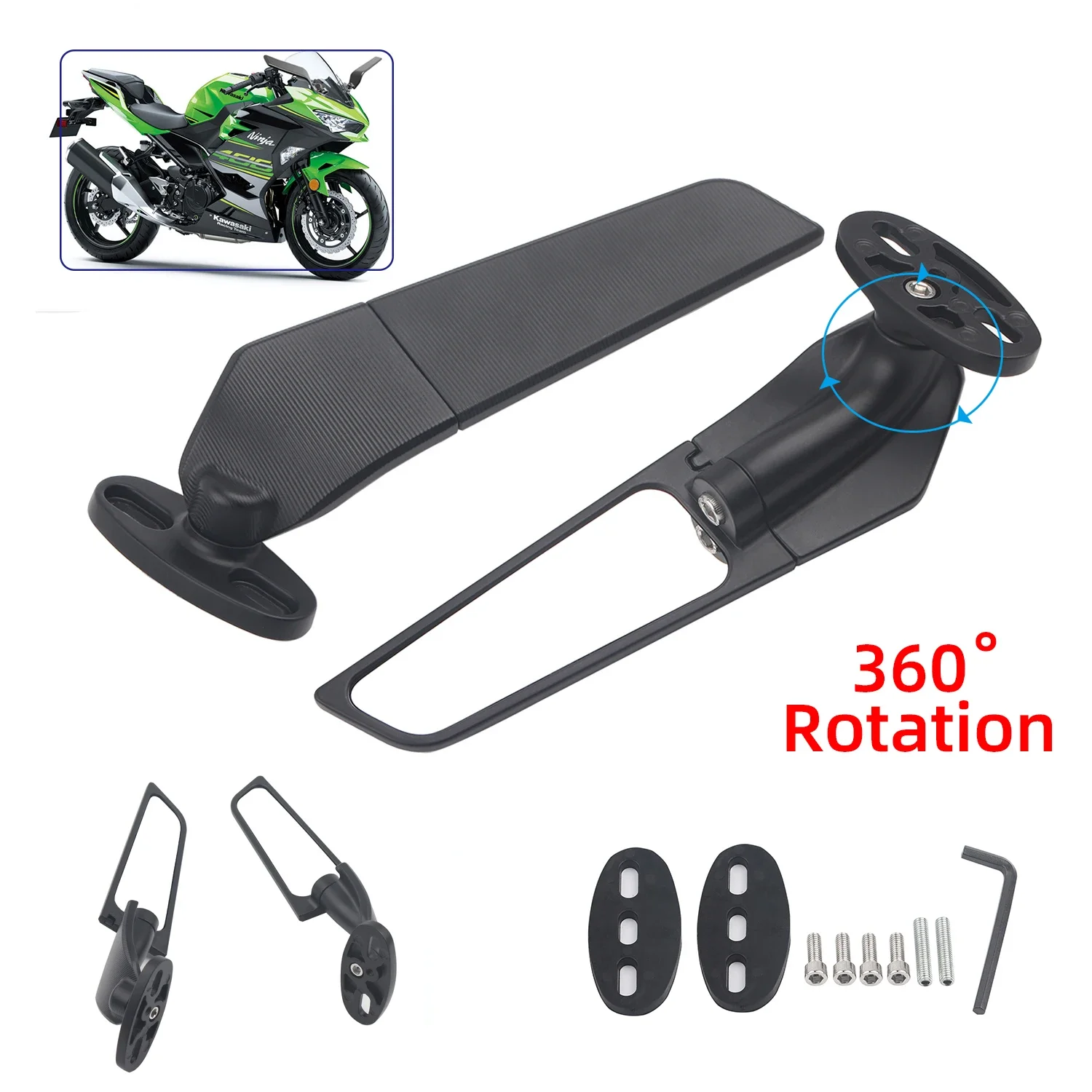 

For Kawasaki ZX25R Ninja ZZR600 ZZR1200 1400 Motorcycle Mirror Modified Wind Wing Adjustable Rotating Rearview Mirror