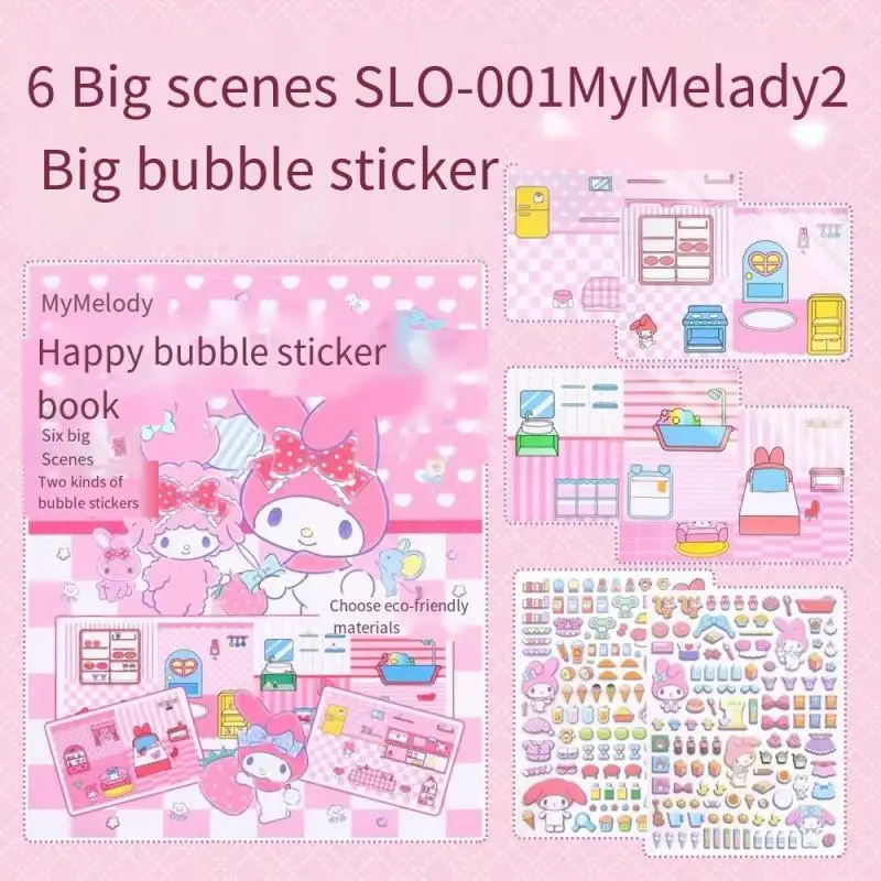 Japan Anime Sanrios Quiet Book Cartoon Cute Kt Kuromi Melody Bubble Stickers Multiple Scenes No Cropping Required Diy Puzzle Toy