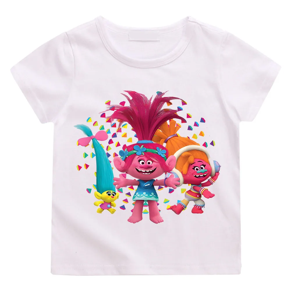 Hot Anime Trolls Summer Fashion 100% Cotton Children's T-shirt Round Neck Casual Short Sleeve Printed Pattern Streetwear Kawaii