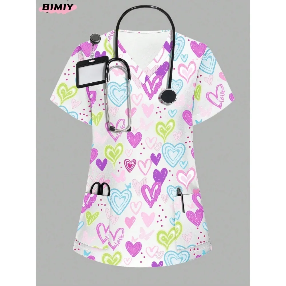 تي شيرت المستشفى كاجوال بأكمام قصيرة ملابس عمل طبيب الحيوانات الأليفة الدعك الطبية زي التمريض ملابس العمل الجراحية الصيدلة #3