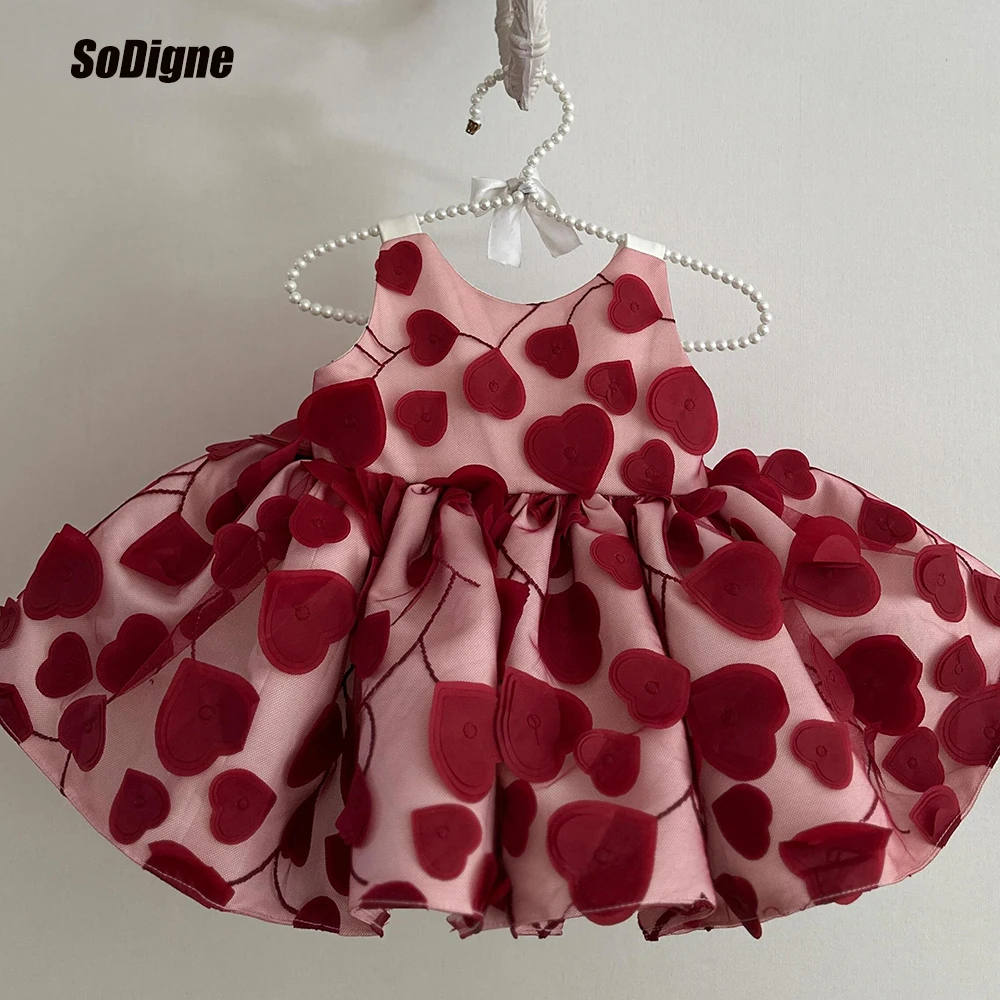 SoDigne A-line Short Flower Girl Dress O-neck Sleeveless Kid Party Dresses Knee Length Princess Birthday Gown Customized