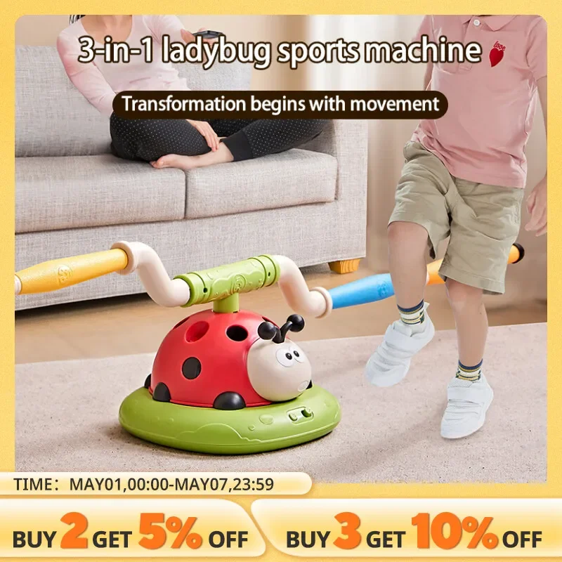 3 in 1 Ladybug Multifunction Exercise Machine Ferrule Jump Rocket Launcher Sports Entertainment Game Outdoor Educational Toy