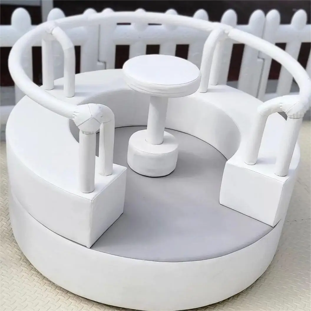 

Kids Soft Play Equipment Backyard Carousel with Bounce House Indoor Merry Go Round Soft Play