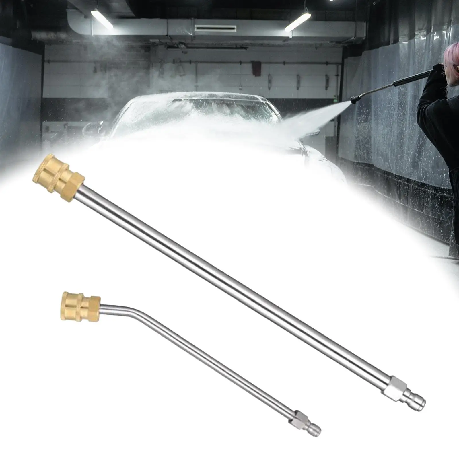 2Pcs High Pressure Washer Extension Wands Straight Rod Curved Rod for Patio