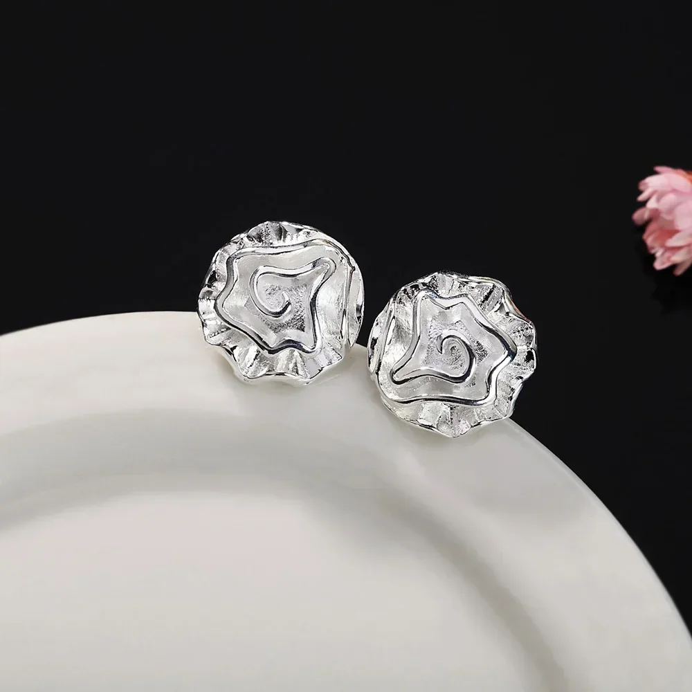 

925 Sterling Silver Earring High Quality Fashion Woman Jewelry Rose flower Ear studs Holiday Gifts