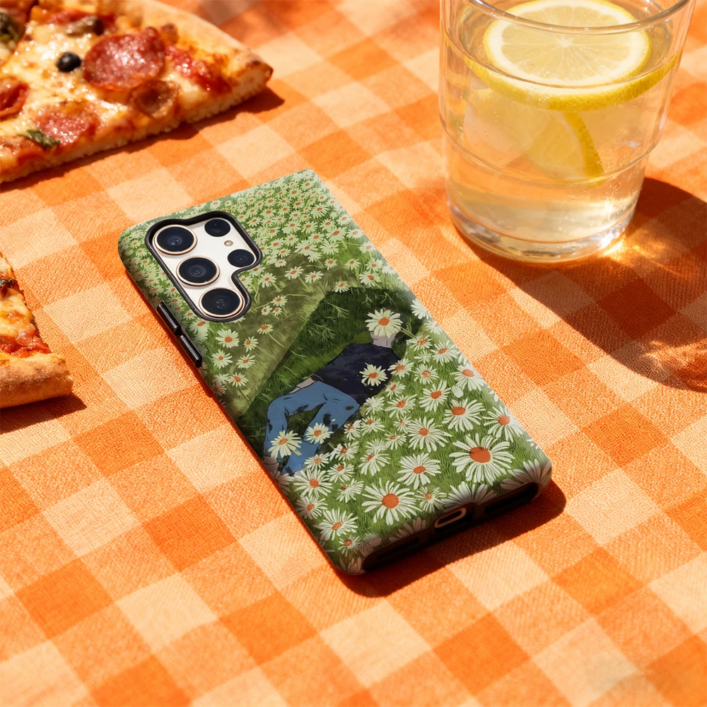 حافظة هاتف حالمة ديزي فيلد لهاتف سامسونج جالاكسي S25 Ultra S24 S23 Ultra Plus غطاء خلفي لامع بطبقة مزدوجة