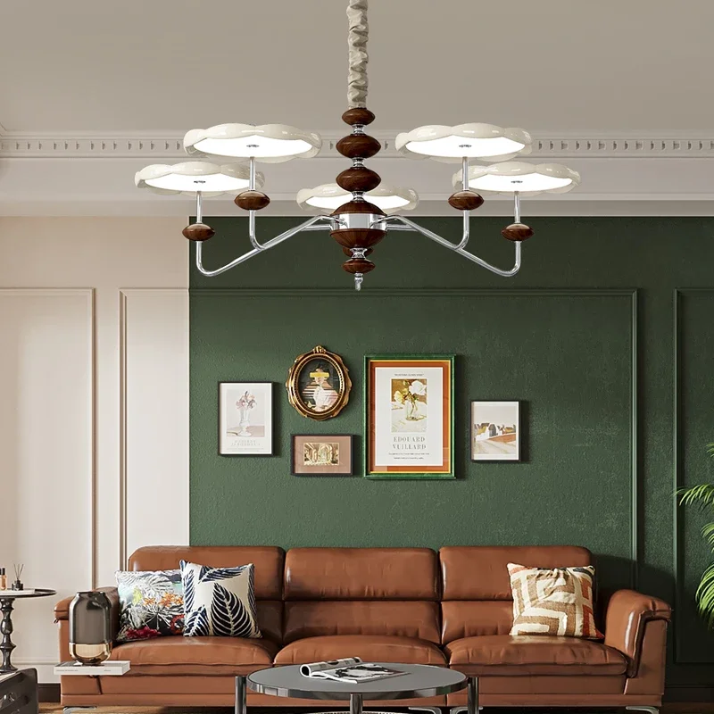 

Round Solid Wood LED Chandeliers, Lustre Dining Room, Living Room Pendant Light, Home Lighting Decorative Ceiling Light.