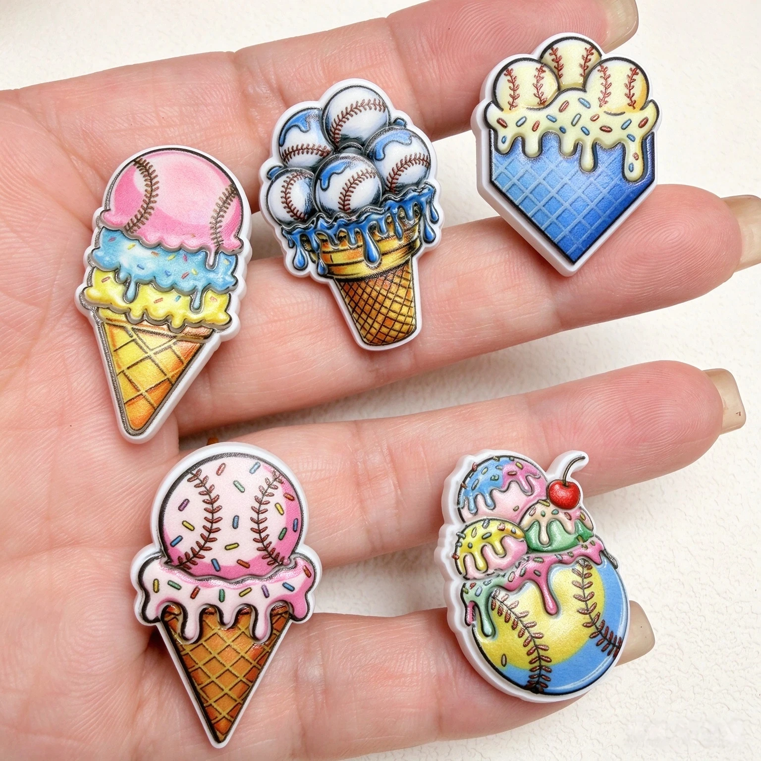 Wholesale 16-100Pcs Ice Cream Baseball PVC Shoe Decorations Adult Sport Garden Clog Button Charms DIY Wristband