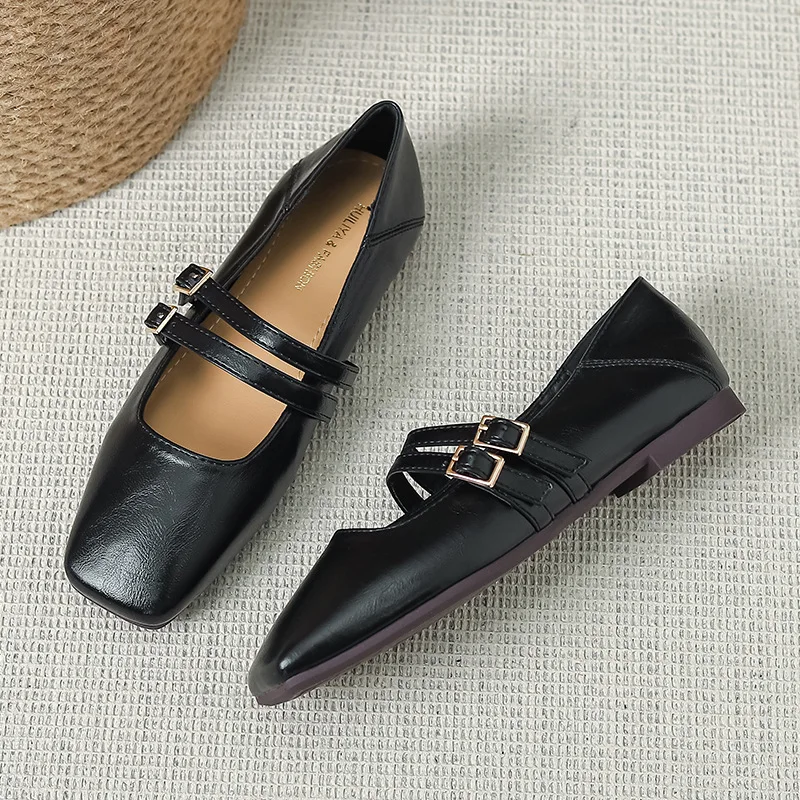 Women Shoes Autumn Soft Casual Female Sneakers Flats Shallow Mouth Square Toe Elegant Fall Comfortable Dress Summer Buckle Strap