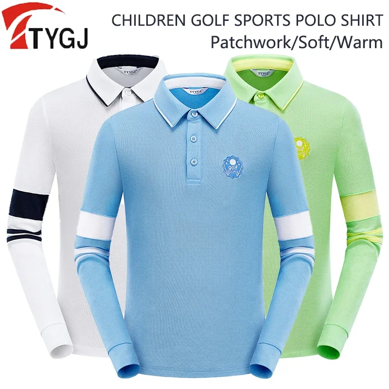 

TTYGJ Boy Girl Soft Elastic Golf Sportswear Children Long-sleeve Stripe Golf Shirt Kids Outdoor Casual Badminton Lapel Tops S-XL