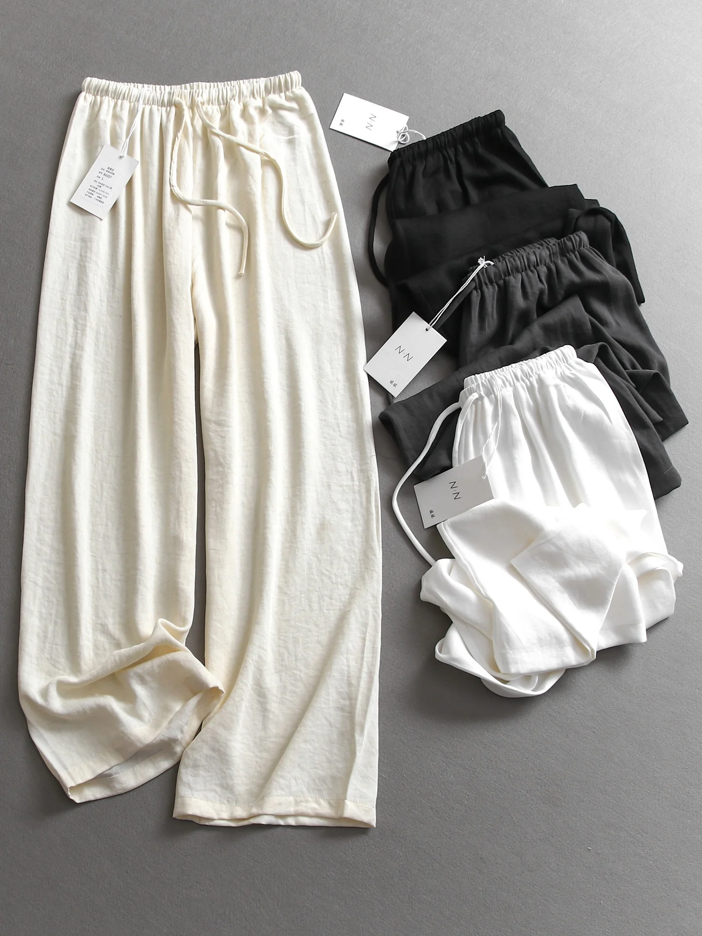Women's Loose Straight Leg Pants Breathable Quick Dry Elastic Waist Drawstring Casual Trousers Comfortable All-Match Summer