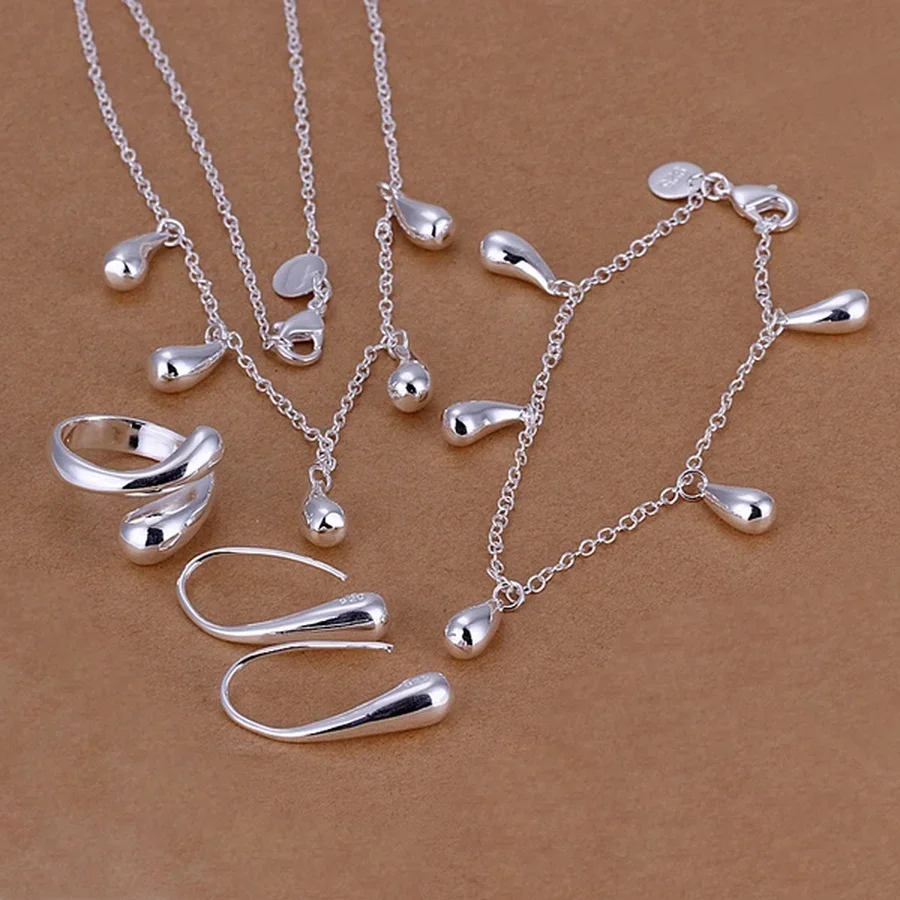 

Wedding Women Jewelry Classic 925 Sterling Silver Drop Necklace Bracelets Earrings Ring Fashion Sets S218