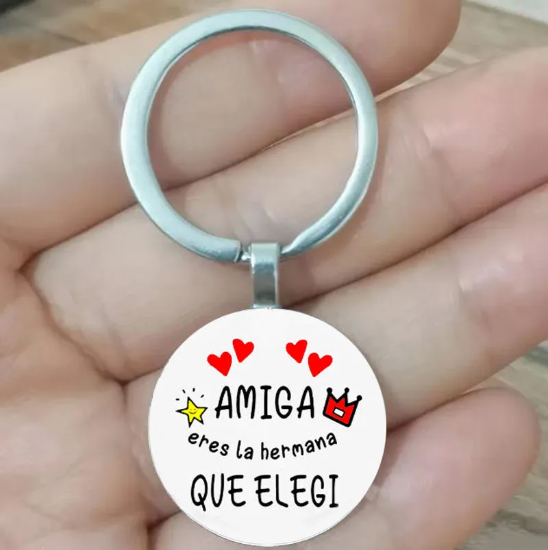 Spanish AMIGA Keychain Friendship Gift to BFF sisters AMIGA Eres La Hermana Que Elegi Charms Keychain Birthday Christmas Gift