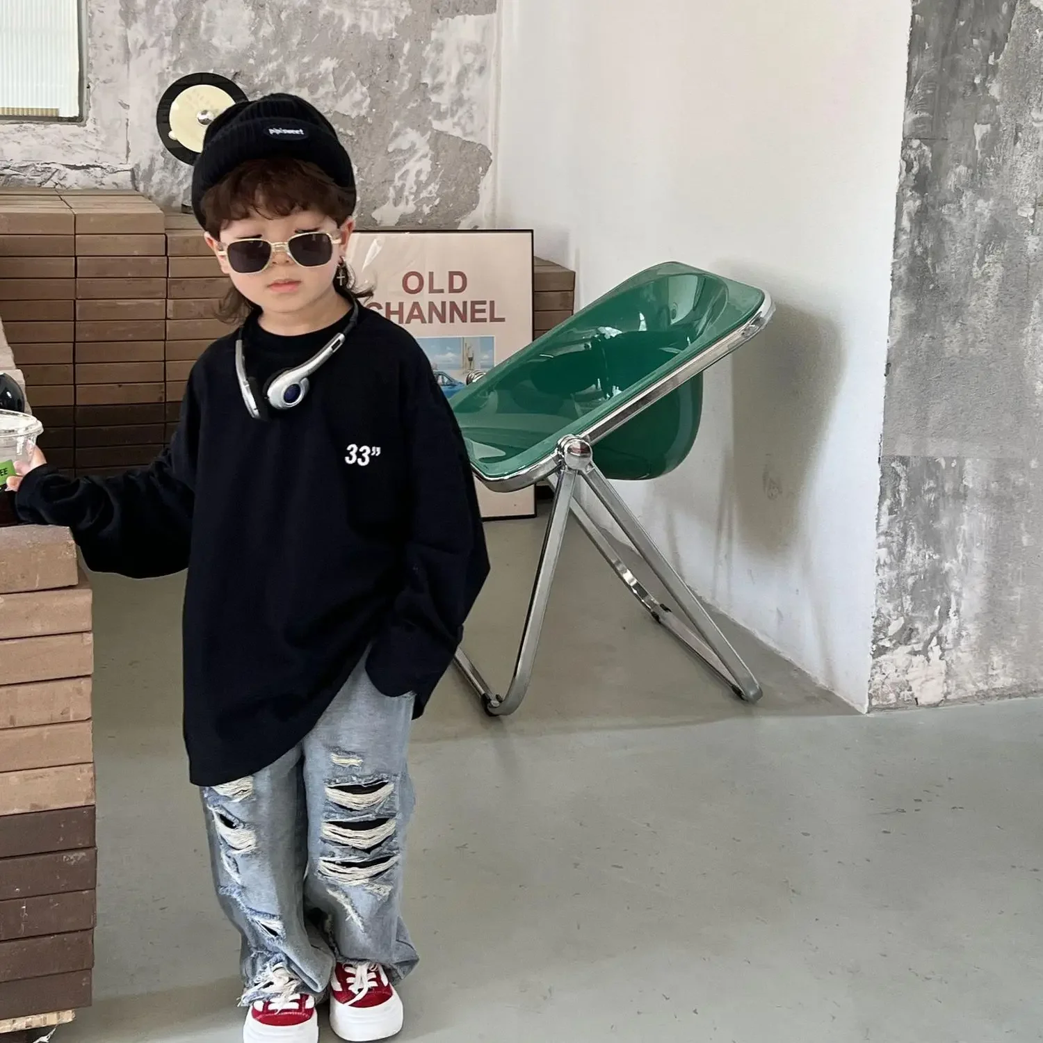 Childrens Long Sleeved T-shirt for Spring and Autumn New Pure Cotton Loose Top for Boys and Girls Korean Casual Trend Base Shirt