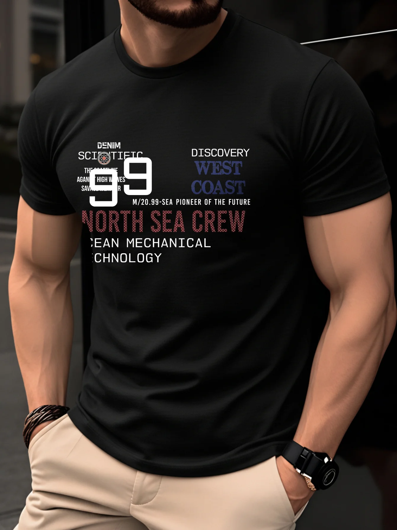 Men's summer 100% pure cotton fashionable casual letter combination printed loose round neck short sleeved T-shirt top