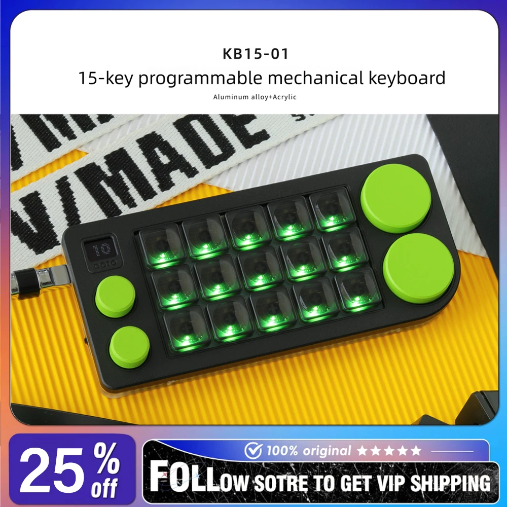 DOIO KB15-01 Wired Customized Programmable Mechanical Keyboard Low-profile Switch 15keys 4 Knobs PS/PR Custom Workbench Keyboard