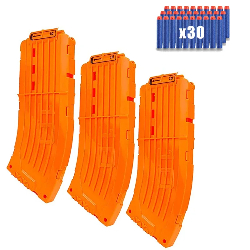 3Pack Gebogen Tijdschrift Quick Reload Clip Oranje Met 30 Stuks Dart Refill Zachte Kogels Voor Nerf Speelgoed Guns N-Strike Elite Serie