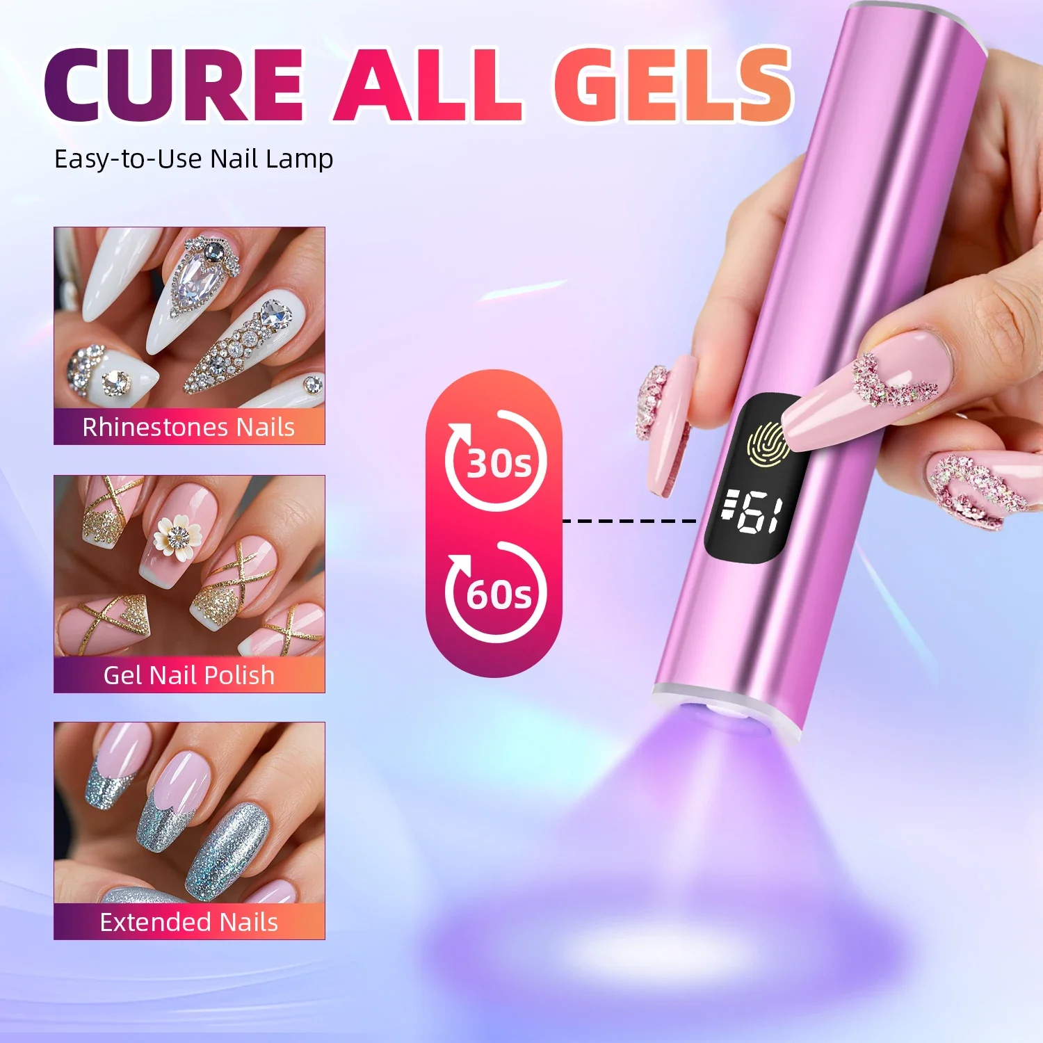 DianaBeauty UV Led Nail Lamp Portalbe Lamp for Nail Rechargeable Nail Dryer with Touch Screen and Two Timer Modes Nail Tools