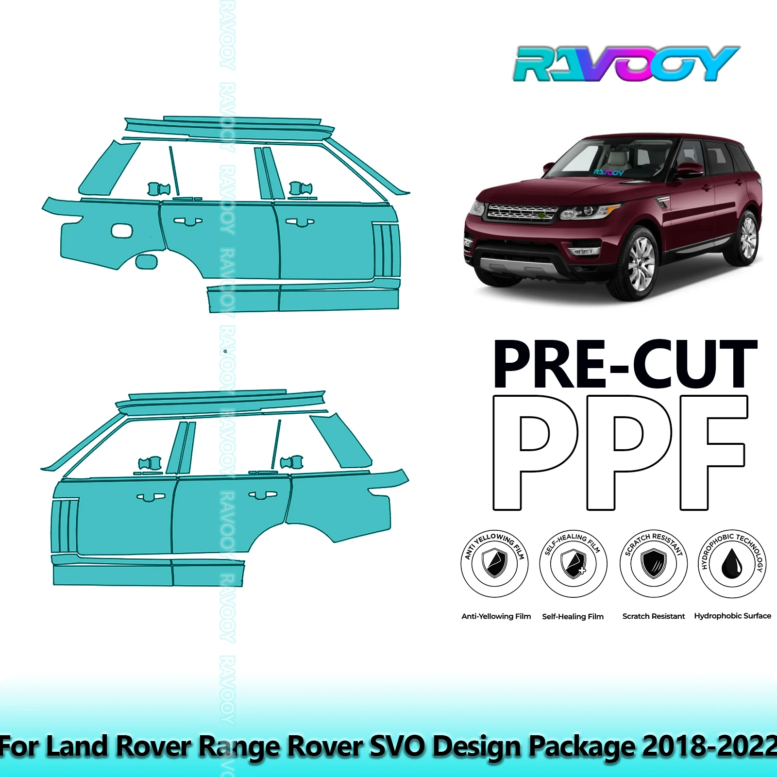 

For Land Rover Range Rover SVO Design Package 2018-2022 8.5mil Pre-Cut PPF Door & A/B Pillar Kit TPU Paint Protection Film Set