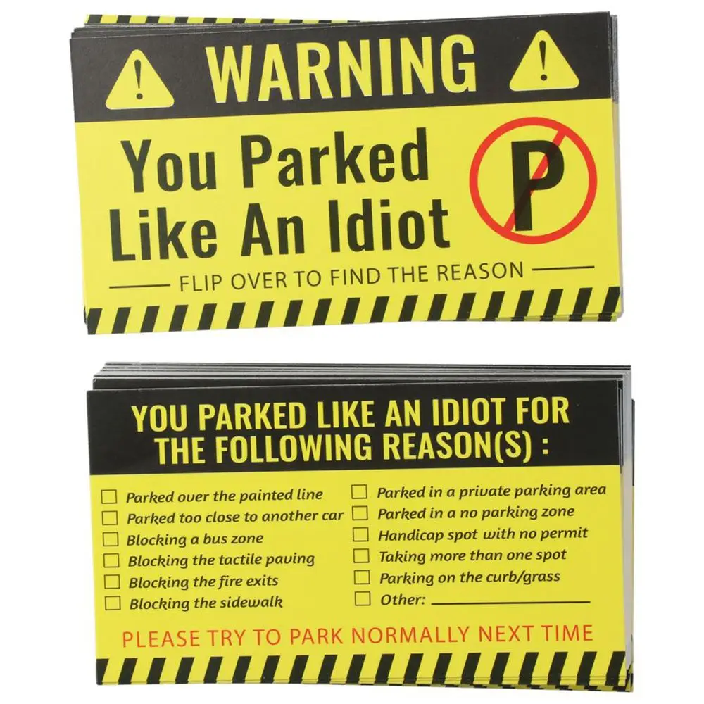 

100 Pieces with Multi Violation Reasons Bad Parking Cards 3.5 x 2 Inches Cardboard Parking Violation Cards Funny Parking Cards