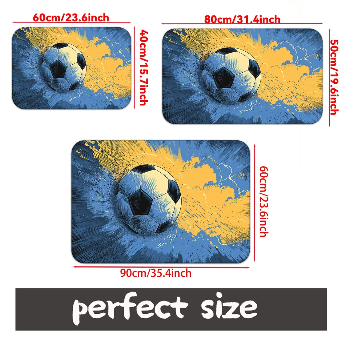قطعة واحدة من ممسحة كرة القدم المصنوعة من الألياف الدقيقة الماصة غير القابلة للانزلاق - مسافة جريئة مطبوعة عالية الدقة، حصيرة بوليستر قابلة للغسل في الغسالة للسرير