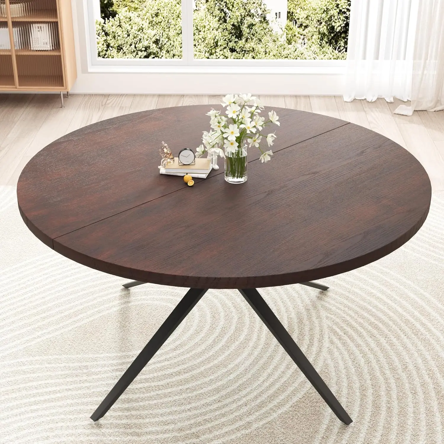 

Solid Wood Round Dining Table for 4-6 People, 47 Inches Kitchen Table, Dining Room Table with Metal Legs, Circle, Customized