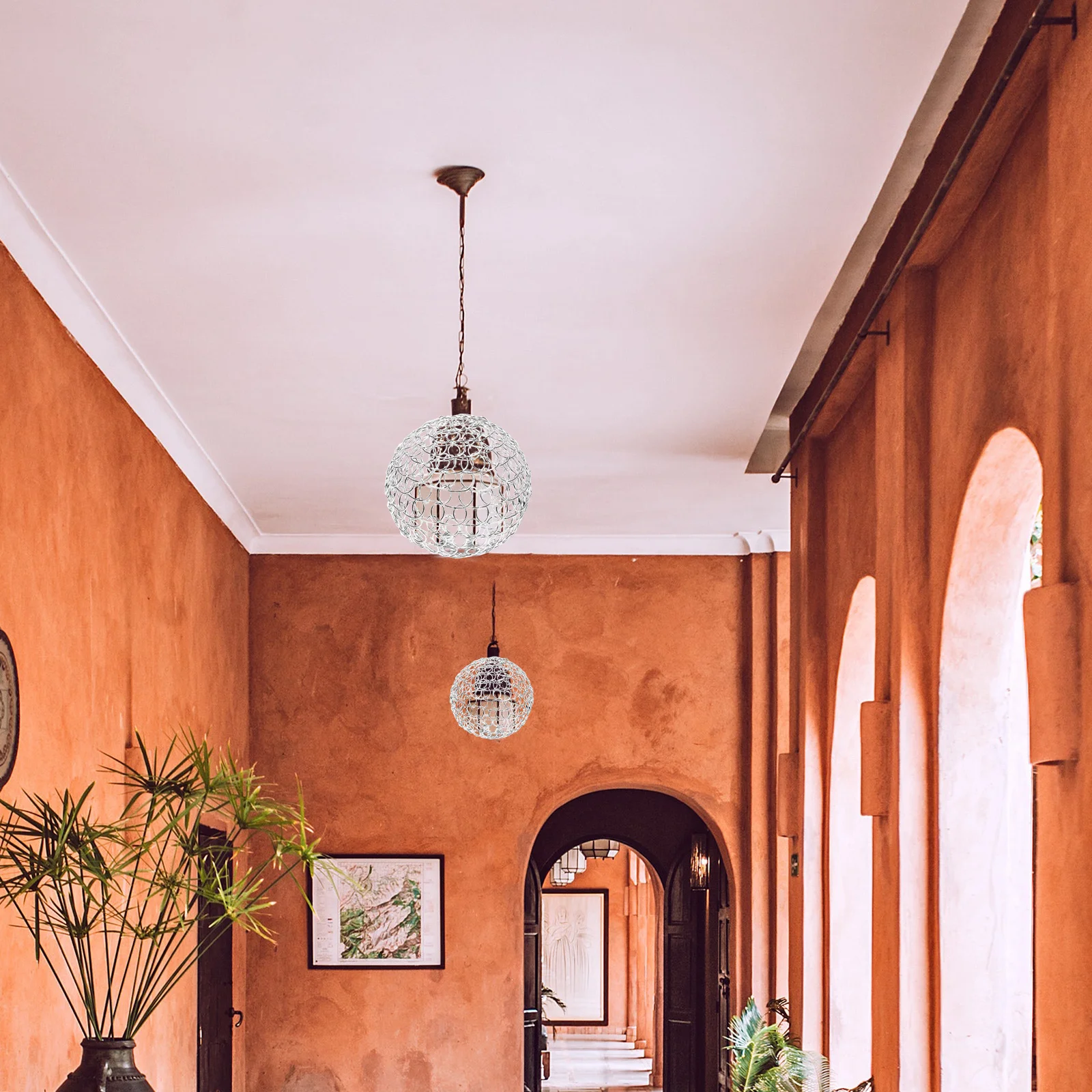 

Wrought Iron Hanging Pendant Lamp Shade Frame Globe Wire Cage Lampshade Cover for Aisle Living Room Office Hotel Lighting