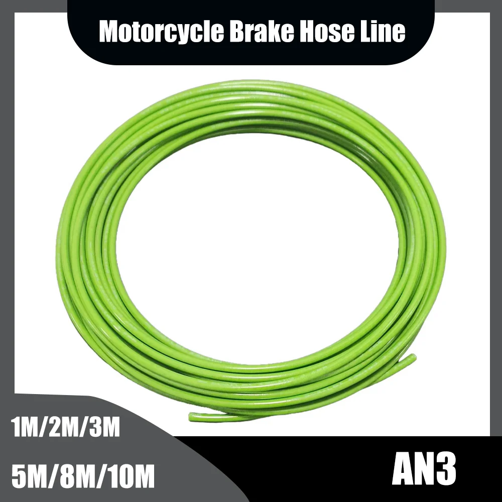 Green 1M/2M/3M/5M/8M/10M  AN3 Motorcycle Braided Stainless Steel Brake Line Hose Fluid Hydraulic Hose PTFE Brake Line Tube  ﻿