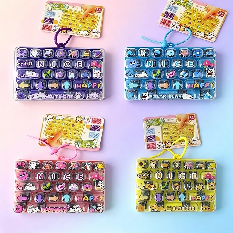 Candy Color Fidget Keycap Clicker Keychain Cute 26 Keys Stress Relief Keyboard Toy Bag Pendant Cartoon Fidget Key Ring view 4