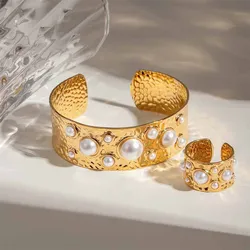 PRISCA | Hammer Pearl Bracelet for Women Stainless Steel Luxury Party Wedding Jewelry Delicate New Design