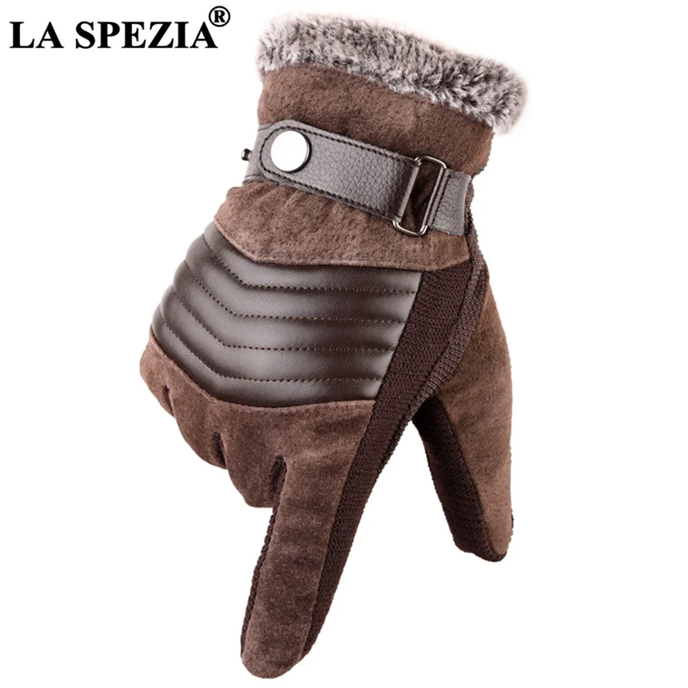 

LA SPEZIA New Brown Mens Leather Gloves Real Pigskin Russia Winter Gloves Warm Thick Driving Skiing Men's Gloves Guantes Luvas