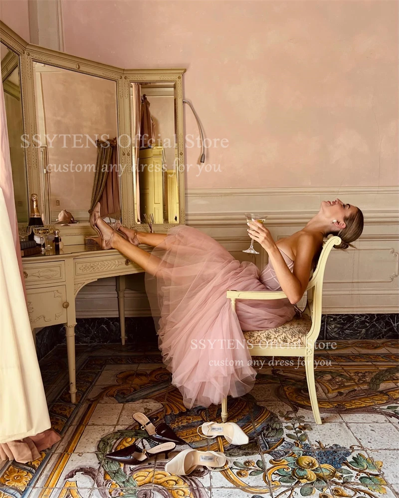SSYTENS الوردي تول فساتين حفلات الحبيب ألف خط الكاحل طول فساتين حفلات الزفاف النساء عيد ميلاد فستان سهرة رسمي تخصيص