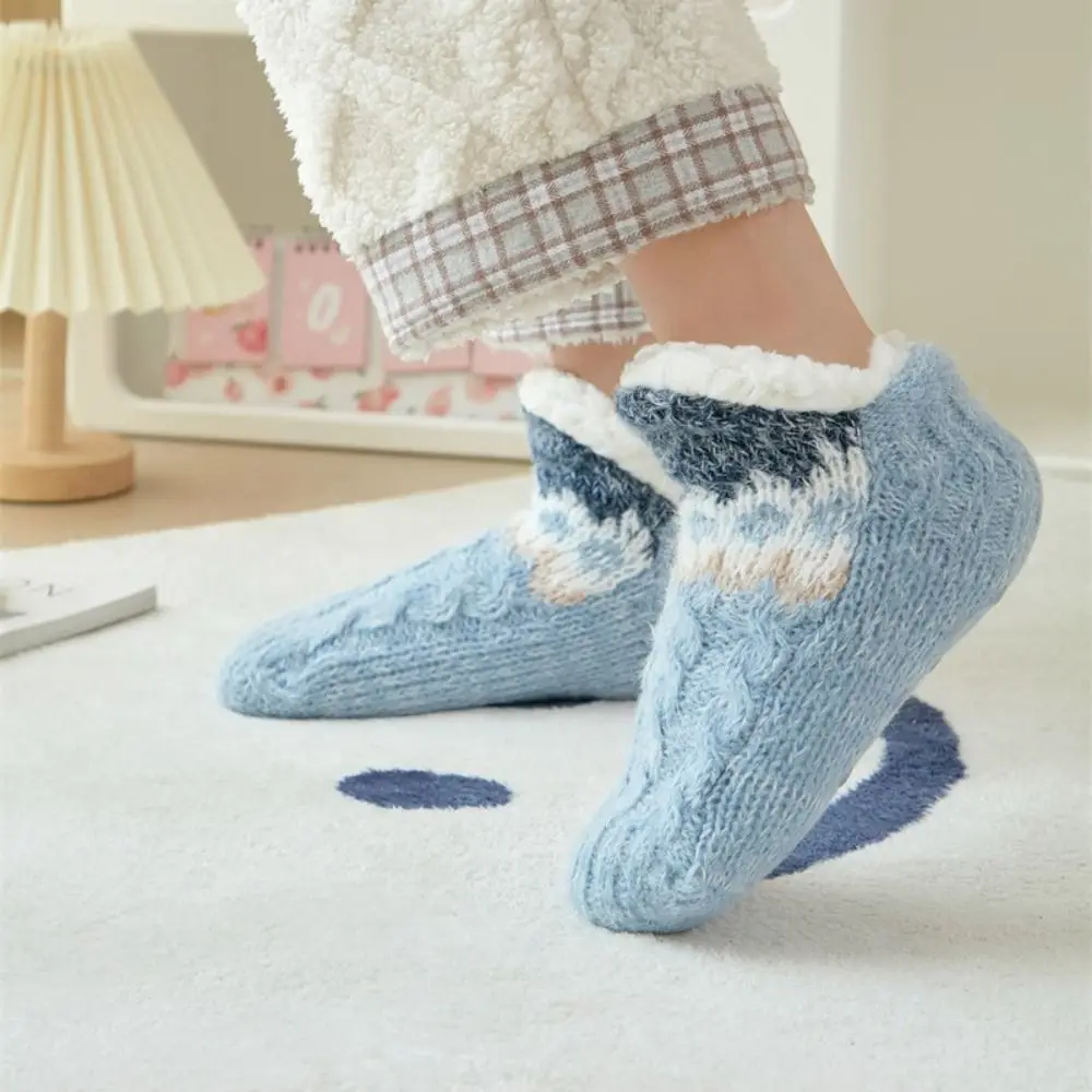 

Fashion Plush Floor Socks Women Anti Slip Knitted Thick Thermal Socks Flower Ankle-high Winter Fleece Socks Female