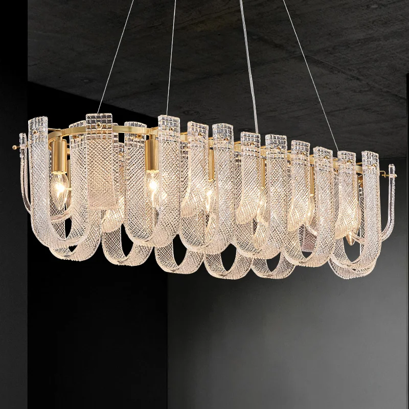 

Postmodern Italian light luxury restaurant chandelier all copper American retro French rectangular dining room dining table
