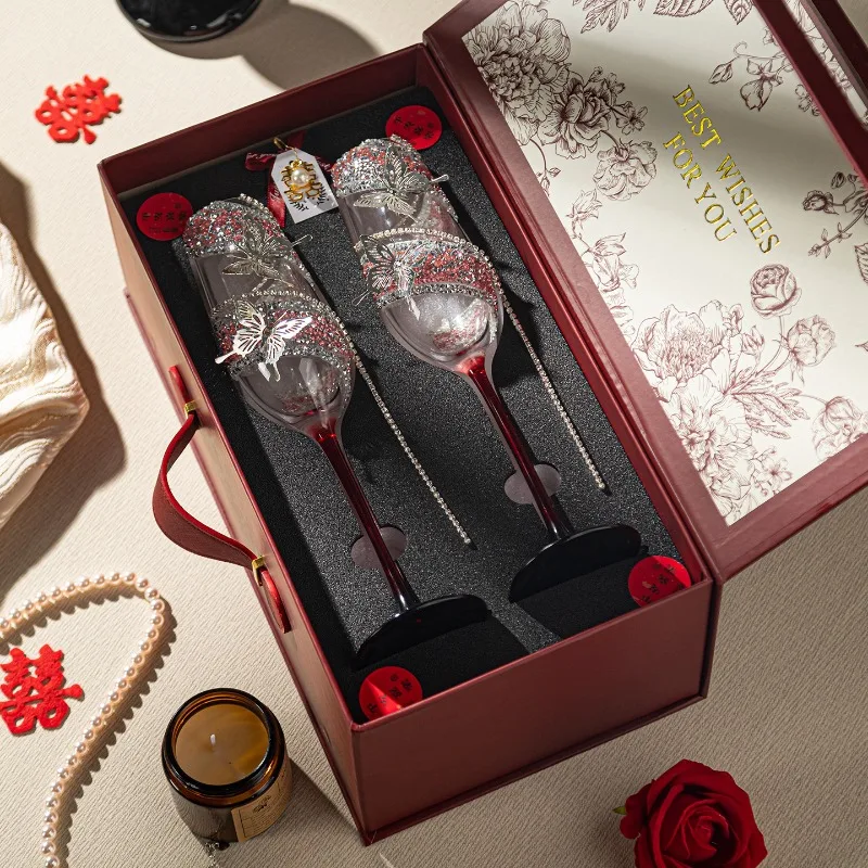 Diamond Wine Glasses Set Champagne Flutes Wedding Gift for Bride Birthday Party Red Wine Drinkware