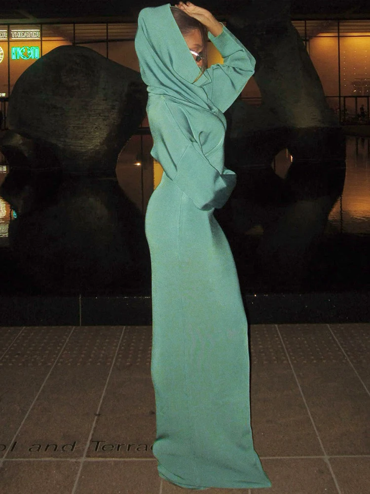 Cutenew noël à capuche robe Sexy femmes automne tendance à manches longues élégant nouveau Style Simple solide Stretch maigre Maxi moulante