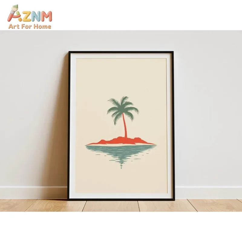 Vintage Coastal Beach Set Canvas Prints Ocean Animal Seaside Scenery Wall Art Beach House Living Room Decor Unframed