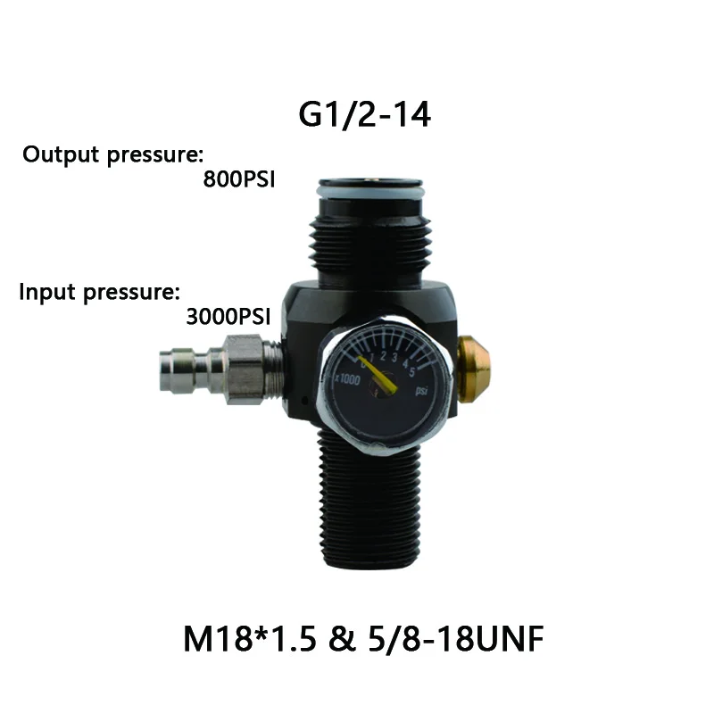 HPA Scuba G1/2-14 Air Tank Connector Adapter Pressure Regulator Valve Output 800PSI 5/8-18UNF or M18*1.5 For Station Soft Diving