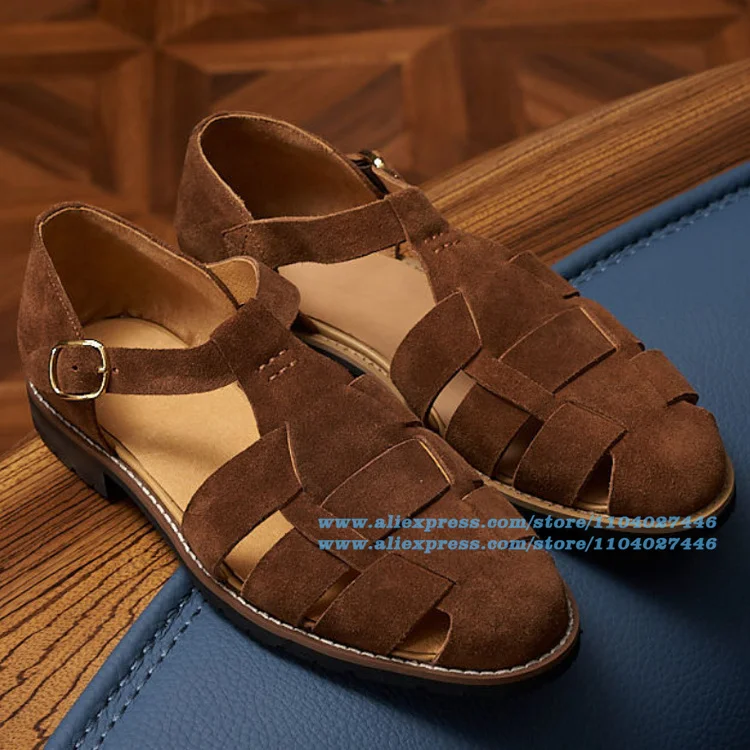 

Roman Sandals for Men Summer Buckle Strap Hollow-Out Beach Sandals Designer Male Shoes Trendy Luxury Handmade Men Shoes