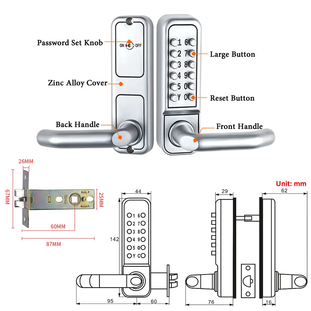 Brand New Keyless Mechanical Door Lock Push Button Digital Combination Code Password Zinc Alloy Lock With Handle