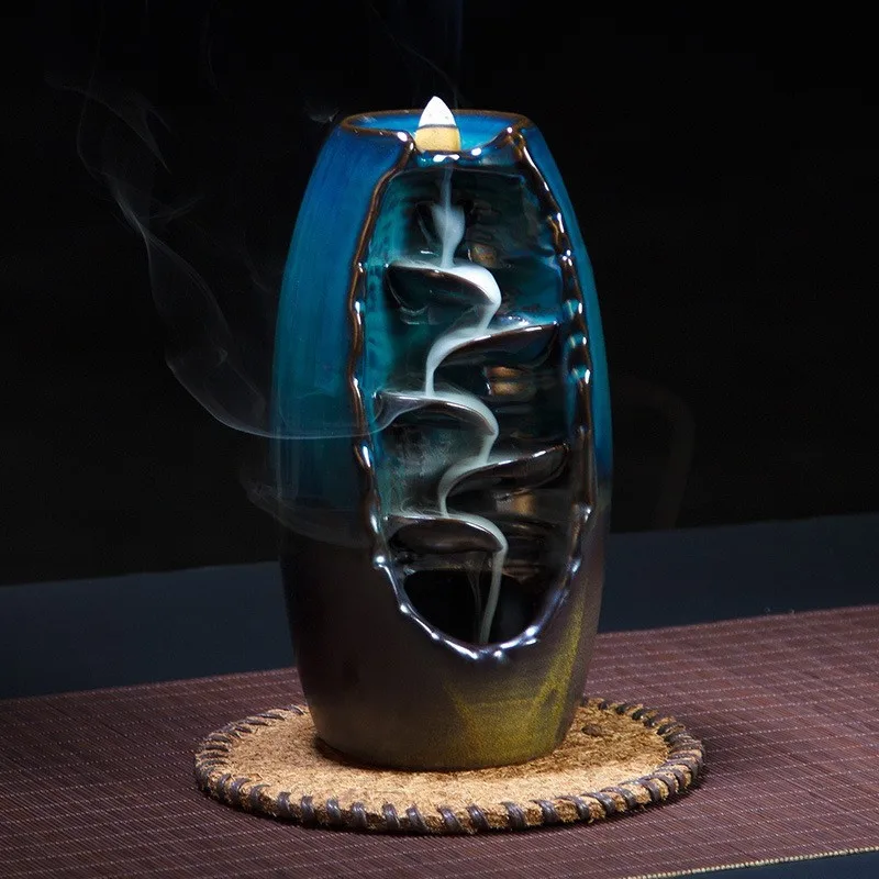 With 10Cones Free Gift Waterfall Incense Burner Ceramic Incense Holder,Option for Mixed Incense Cones (Burner Size L and Size M)