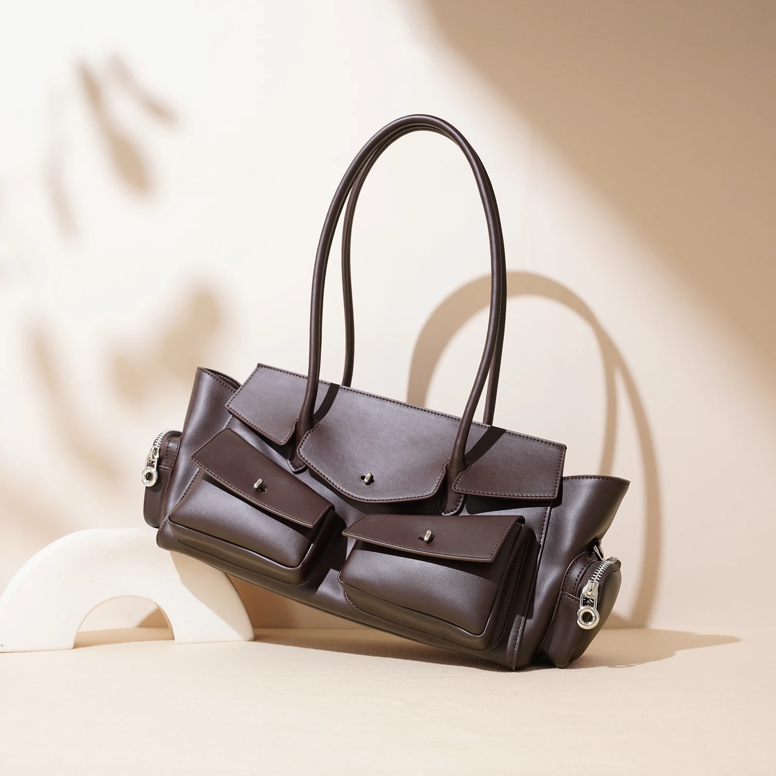 New Women's Bags Luxury Designer Genuine Leather Totes Women Shoulder Bag Vintage Multi-Pocket Large Capacity Cowhide Handbags